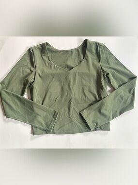First Health Apparel Army Green Fitted Crop Athletic Top